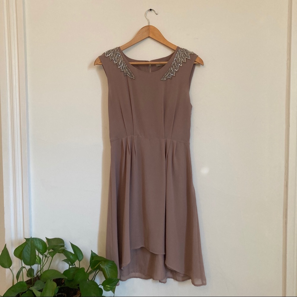 Stunning Mauve Dress with Beaded Shoulders